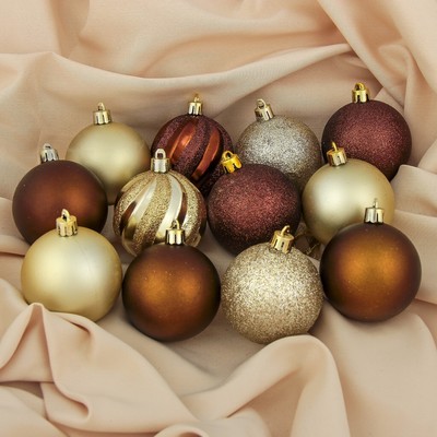 Ёлочные игрушки «Улыбка», d=6 см, набор 12 шт., коричневый/золотистый