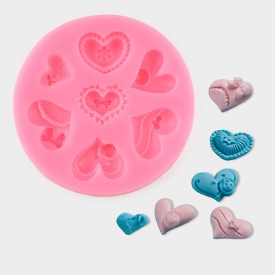 Молд «Сердца ажурные», силикон, 9,5×9,5 см, цвет МИКС
