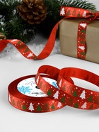 Лента атласная «Ёлки», 15 мм, 23±1 м, красная - Фото 2