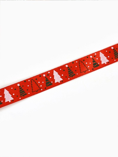 Лента атласная «Ёлки», 15 мм, 23±1 м, красная