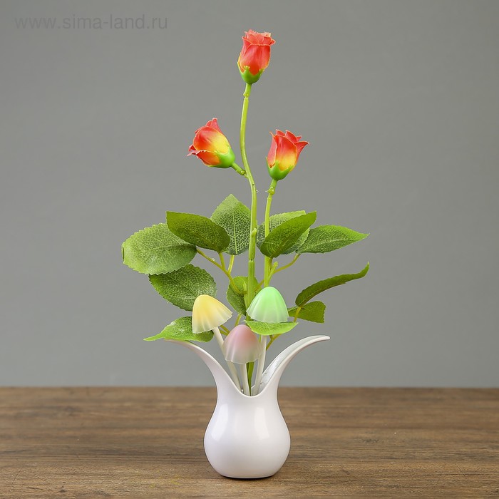Ночник пластик "Кустовая роза с грибочками" LEDх3 220В МИКС 10,8х9х28 см - Фото 1