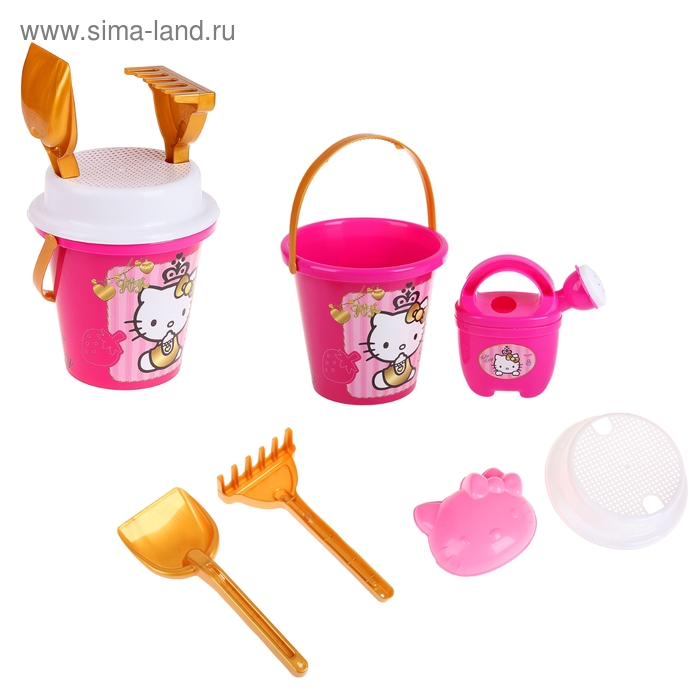Набор песочный "Hello Kitty. Принцесса": ведерко, сито, лейка, формочка, лопатка, грабельки - Фото 1