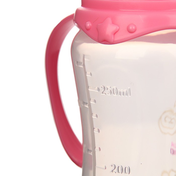 Бутылочка для кормления «Принцесса», классическое горло, приталенная, с ручками, 250 мл., от 0 мес., цвет розовый - фото 1905498263