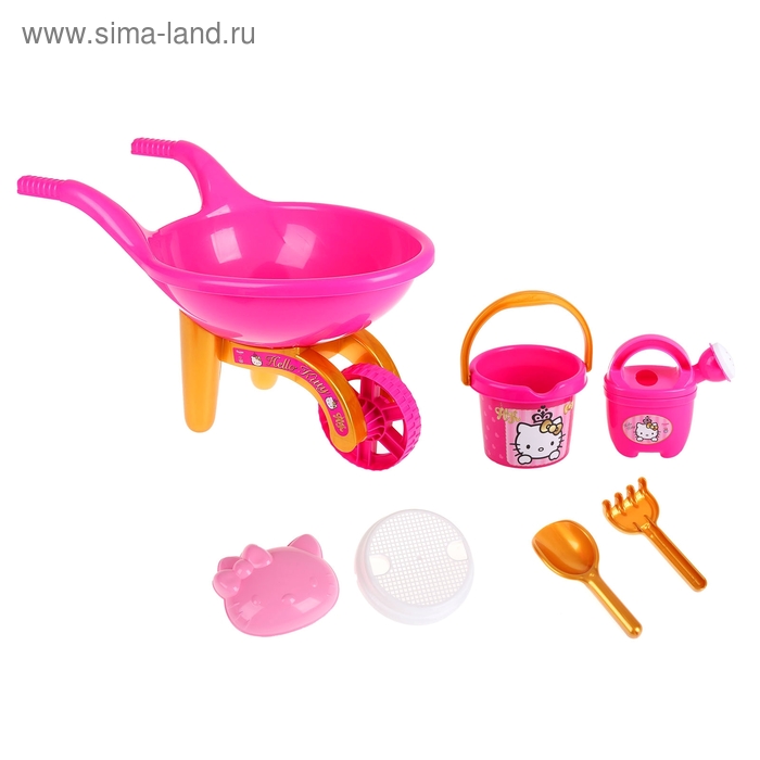 Набор песочный Hello Kitty "Принцесса": ведерко, сито, лейка, тележка, формочка, лопатка, грабельки - Фото 1