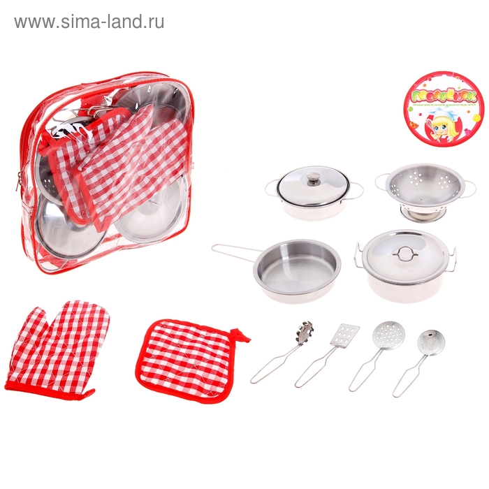 Набор металлической посуды "Поварёнок", 10 предметов - Фото 1