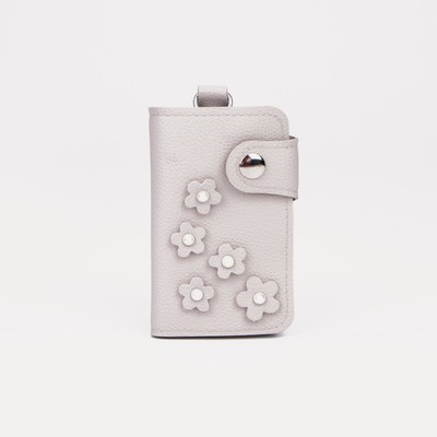 Ключница на кнопке, длина 10 см, отдел для карт, 7 карабинов, цвет бежевый