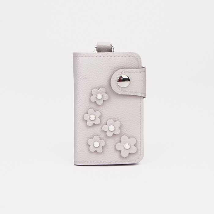 Ключница на кнопке, длина 10 см, отдел для карт, 7 карабинов, цвет бежевый - Фото 1