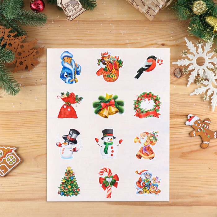Набор наклеек "Новогодний" 12 наклеек новогодних в наборе, 9 х 9 см - Фото 1