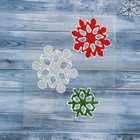 Наклейка  на стекло "Снежинки" 9,5 см, 9 см, 6,5 см, красный, зелёный, серебро - Фото 1