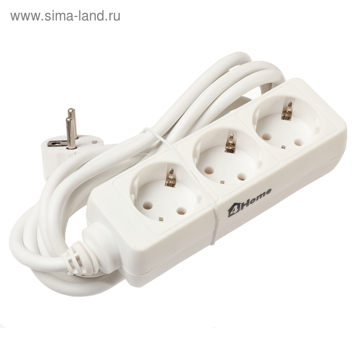 Удлинитель 4HOME, 3 розетки, 3.0 м, 10 А, ПВС 3х0.75, с з/к, белый - Фото 1