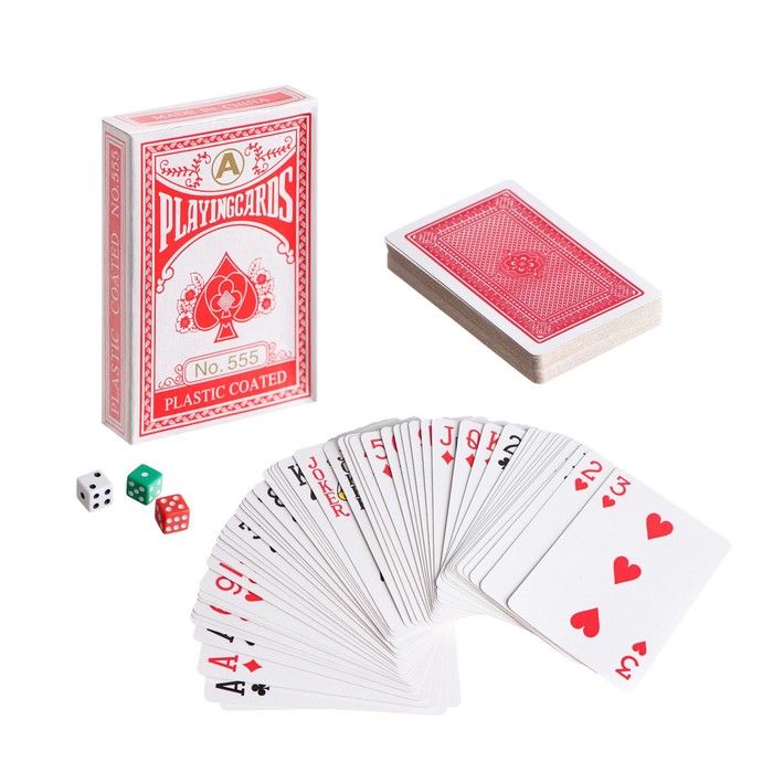 Покер, набор для игры: 3 кубика, 1.5 х 1.5 см, карты 54 шт, 5.5 х 10.5 см - Фото 1