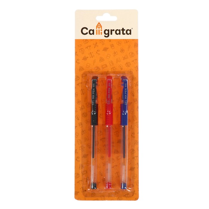 Набор гелевых ручек, 3 цвета: красный, синий, чёрный, 0.5 мм - Фото 1