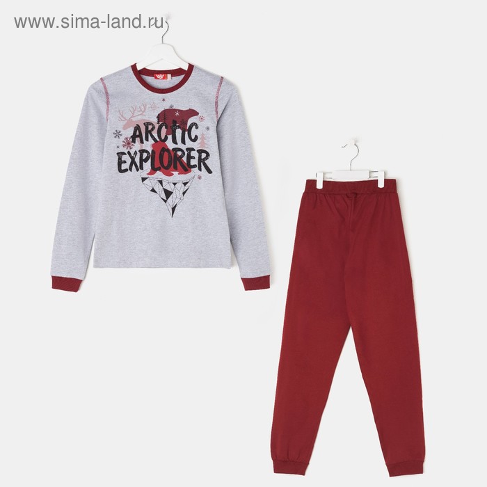 Пижама для мальчика, цвет серый меланж, бордовый, рост 140 (72) см - Фото 1