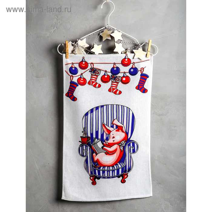 Комплект полотенец для кухни Spany 35x61 2шт, рогожка, хл.100%, Хрюнь в кресле - Фото 1