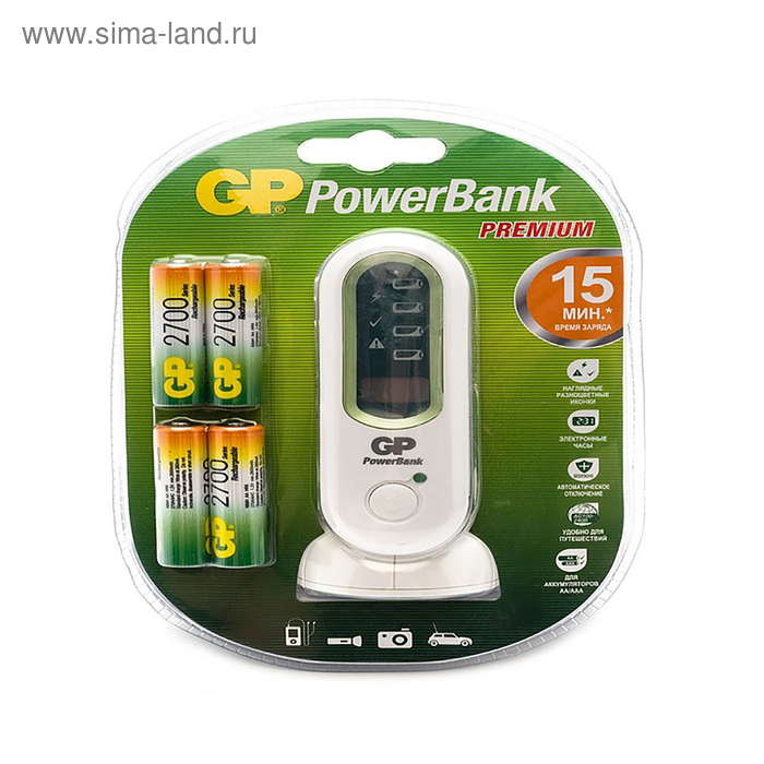 Зарядное устройство GP PowerBank PB80GS270SA AA NiMH 2700mAh+4 шт. аккумулятора - Фото 1