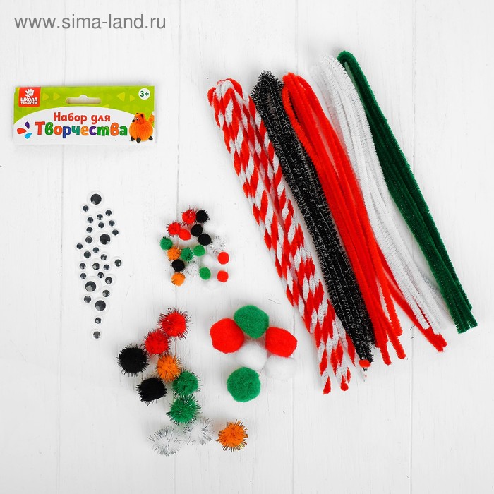 Набор для творчества из проволоки с ворсом, помпонов, глаз №12, МИКС - Фото 1