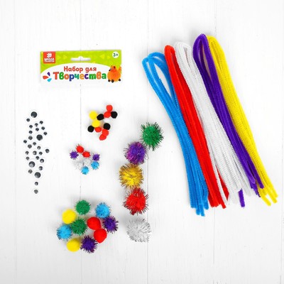 Набор для творчества из проволоки с ворсом, помпонов, глаз №13, МИКС