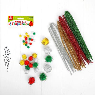 Набор для творчества из проволоки с ворсом, помпонов, глаз №14, МИКС