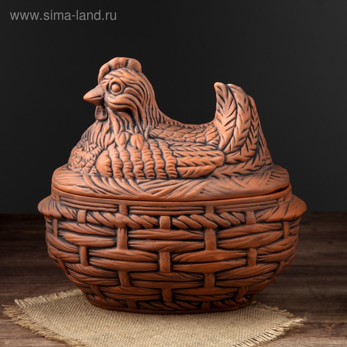 Горшок духовой "Курица большая", красная глина, 4 л - Фото 1
