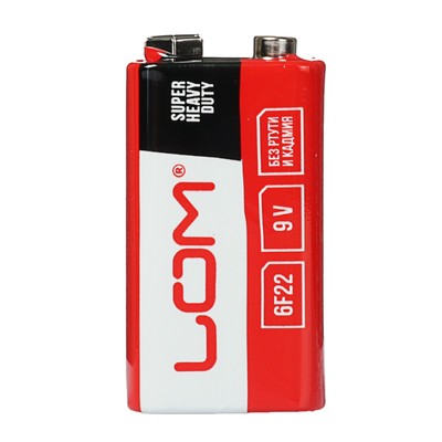 Батарейка солевая LOM Super Heavy Duty, 6F22, 9V, спайка, 1 шт