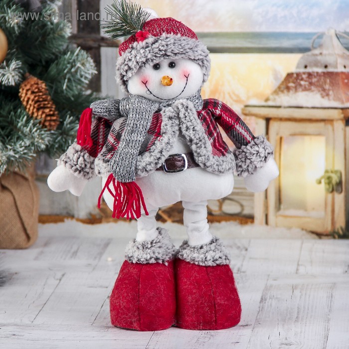 Мягкая игрушка "Снеговик в шубке - длинные ножки" стоит, 17х56 см, бело-красный - Фото 1