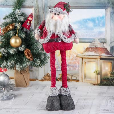Игрушка мягкая «Дед Мороз в шубке - длинные ножки» стоит, 17×56 см, серо-красный