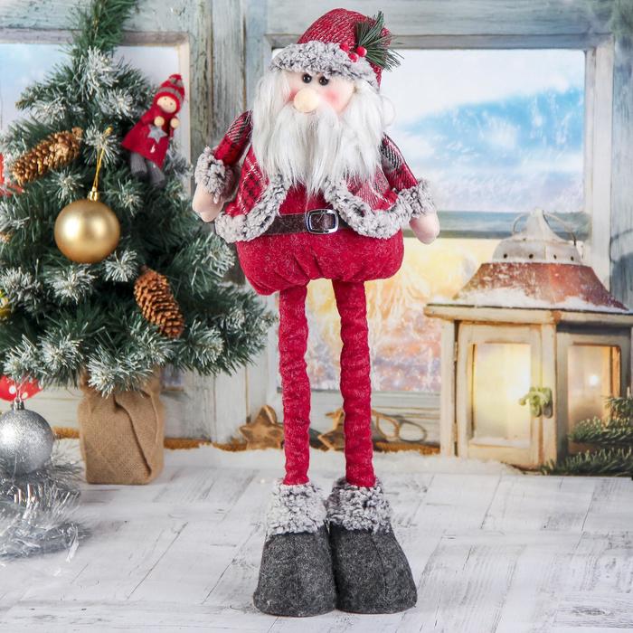 Мягкая игрушка "Дед Мороз в шубке - длинные ножки" стоит, 17х56 см, серо-красный - фото 1906948553