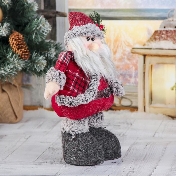 Мягкая игрушка "Дед Мороз в шубке - длинные ножки" стоит, 17х56 см, серо-красный - фото 1906948554