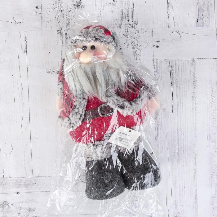 Мягкая игрушка "Дед Мороз в шубке - длинные ножки" стоит, 17х56 см, серо-красный - фото 1906948556