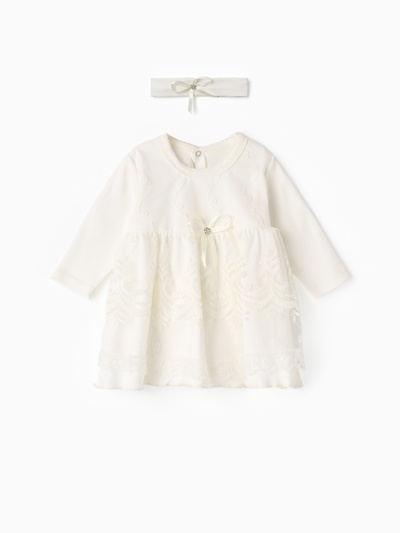 Набор: платье с длинным рукавом и повязка Крошка Я,1-3мес (50-62 см),100% хлопок