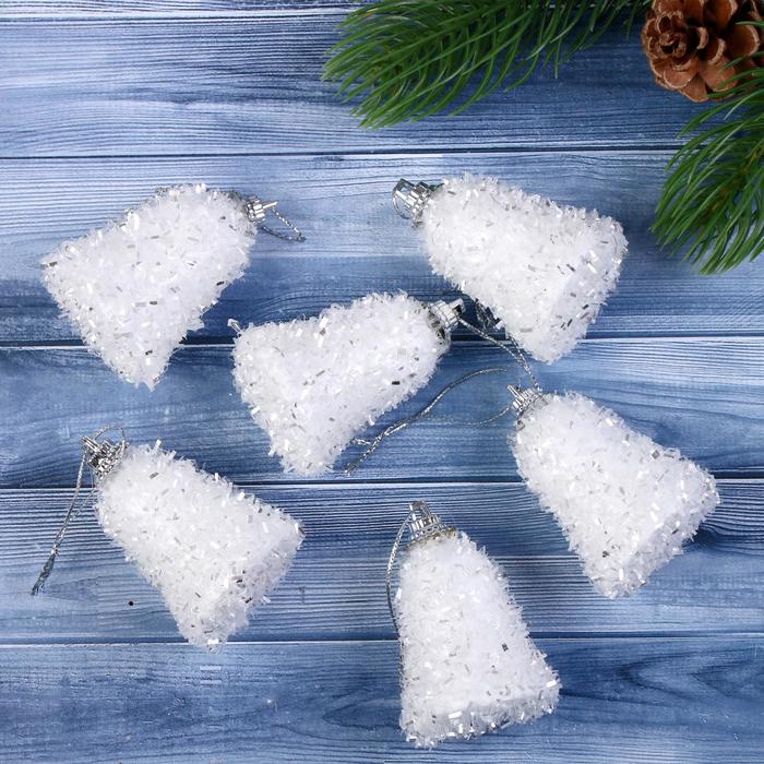 Ёлочные игрушки 6 шт. «Зимнее волшебство. Снежные колокольчики» пластик, 4×4.5 см, белый - Фото 1