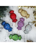 Ёлочные игрушки 6 шт. «Конфеты с блёстками» 3.5×7.5 см, МИКС - Фото 2