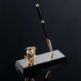 Ручка на подставке «Сова», 16x6x19 см, с кристаллами