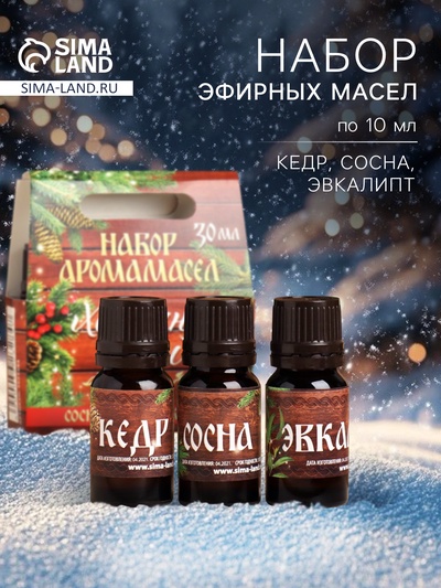 Новогодний набор эфирных масел «Хозяину бани!», сосна, кедр, эвкалипт, 3 шт. по 10 мл