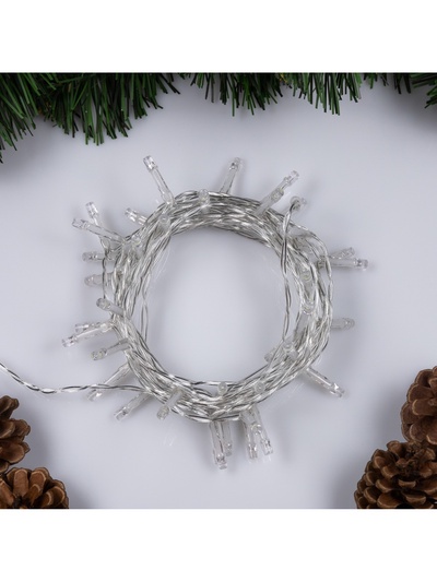 Гирлянда «Нить» 4 м, IP20, прозрачная нить, 40 LED, 2 режима, батарейки AAх3 (нет в комплекте), свечение аквамарин