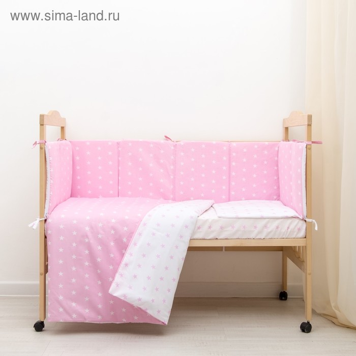 Борт в кроватку «Ноченька», чехлы съёмные, цвет розовый, бязь - Фото 1