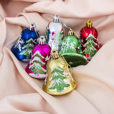 Украшение ёлочное "Колокольчики с ёлочками" (набор 6 шт) 5,5х5 см, микс