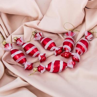 Ёлочные игрушки 6 шт. «Конфетки полосатые» 3.5×10.5 см, красно-белый