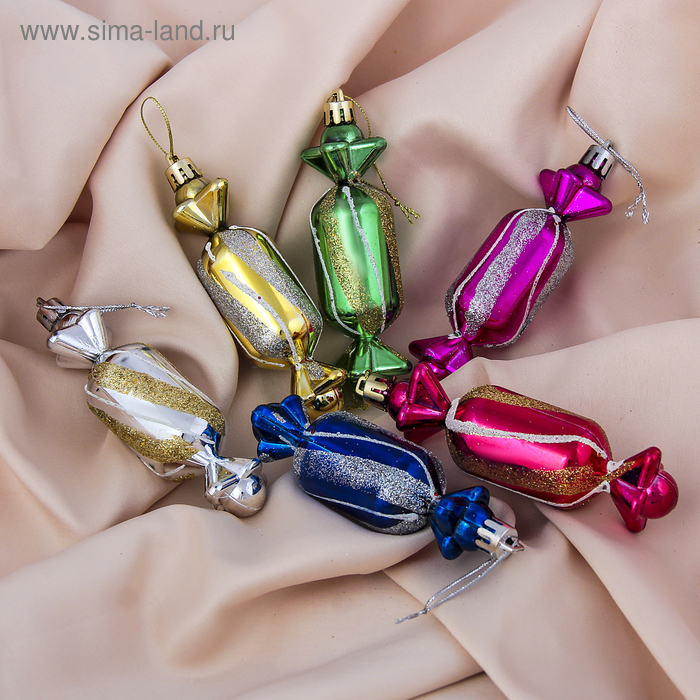 Ёлочные игрушки 6 шт. «Конфеты» 3×10.5 см, МИКС - Фото 1