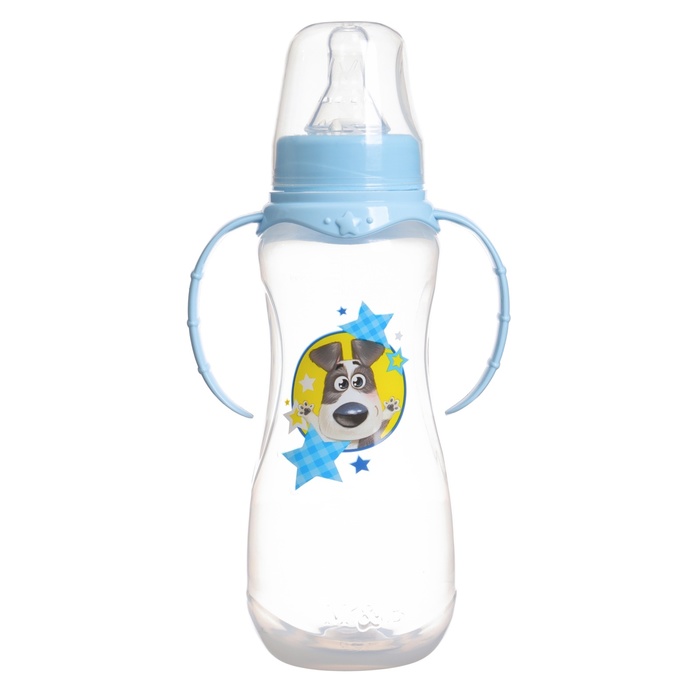 Бутылочка для кормления «Собачка Джекки», классическое горло, приталенная, с ручками, 250 мл., от 0 мес., цвет голубой - фото 1896675860