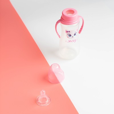 Бутылочка для кормления M&B «Кошечка Софи», классическое горло, приталенная, с ручками, 250 мл., от 3 мес., розовый