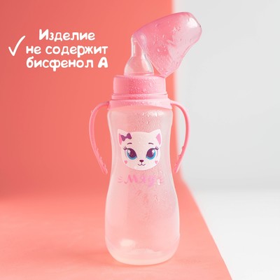 Бутылочка для кормления M&B «Кошечка Софи», классическое горло, приталенная, с ручками, 250 мл., от 3 мес., розовый
