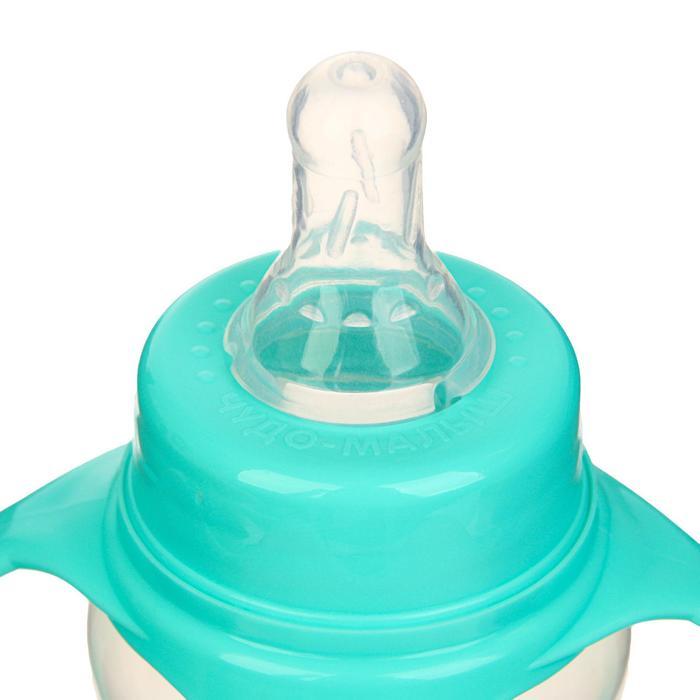 Бутылочка для кормления «Мишутка», классическое горло, приталенная, с ручками, 250 мл., от 0 мес., цвет бирюзовый - фото 1899626454