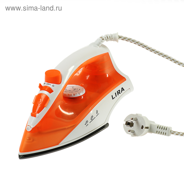 Утюг электрический LIRA LR 0608, 1800 Вт, керамическая подошва, бело-оранжевый - Фото 1
