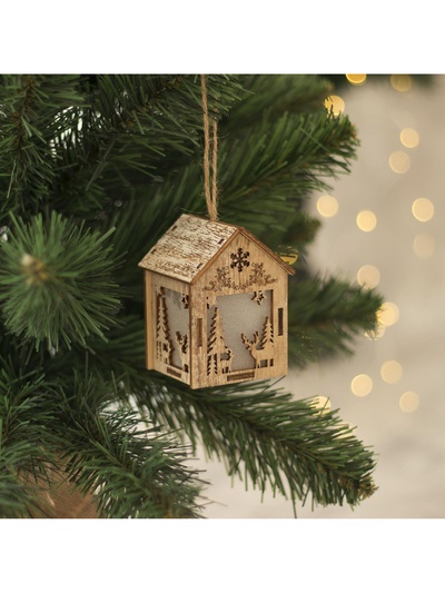 Ёлочная игрушка «Домик с оленем», 8×5×6 см, 1 LED, от батареек, свечение тёплое белое