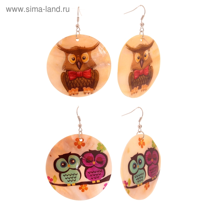 Серьги с перламутром «Круг» вдохновение моря, совушки, цвета МИКС - Фото 1