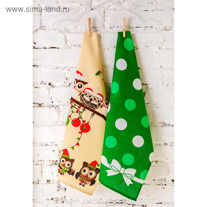 Комплект полотенец для кухни Spany 35x61 2шт, рогожка, хл.100%, Совы - Фото 1