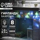 Гирлянда «Бахрома» 1.8 × 0.5 м, IP20, тёмная нить, 48 LED, свечение мульти, 8 режимов, 220 В - фото 322315862