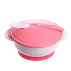 Набор детской посуды, 3 предмета: тарелка на присоске, крышка, ложка, цвет розовый - Фото 1