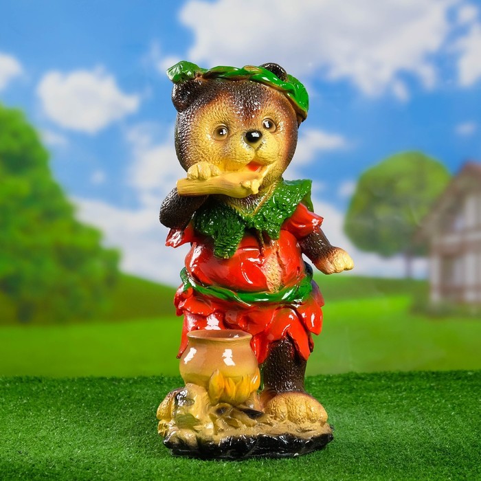 Садовая фигура "Медведь с ложкой" красный, 43х22х23см - фото 1906949505